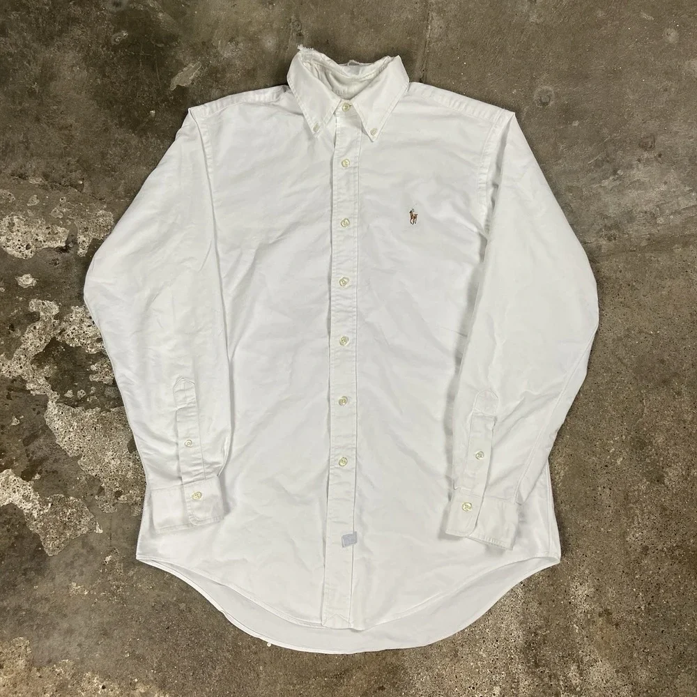 Polo Ralph Lauren Button Down Shirt Size 15.5-33 White Cotton Flesh Pony Logo